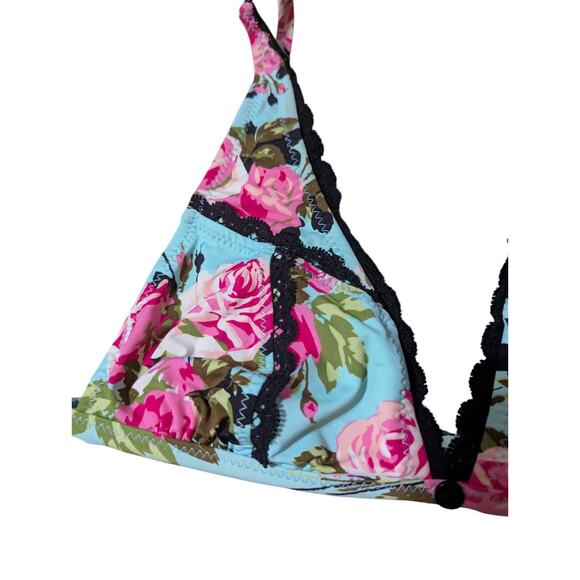 Betsey Johnson Gypsy Rose Bikini Top Vintage Y2K Turquoise Black Women M - Picture 4 of 9